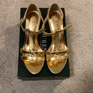 RL Gold Metallic cork wedge sandal NWOT